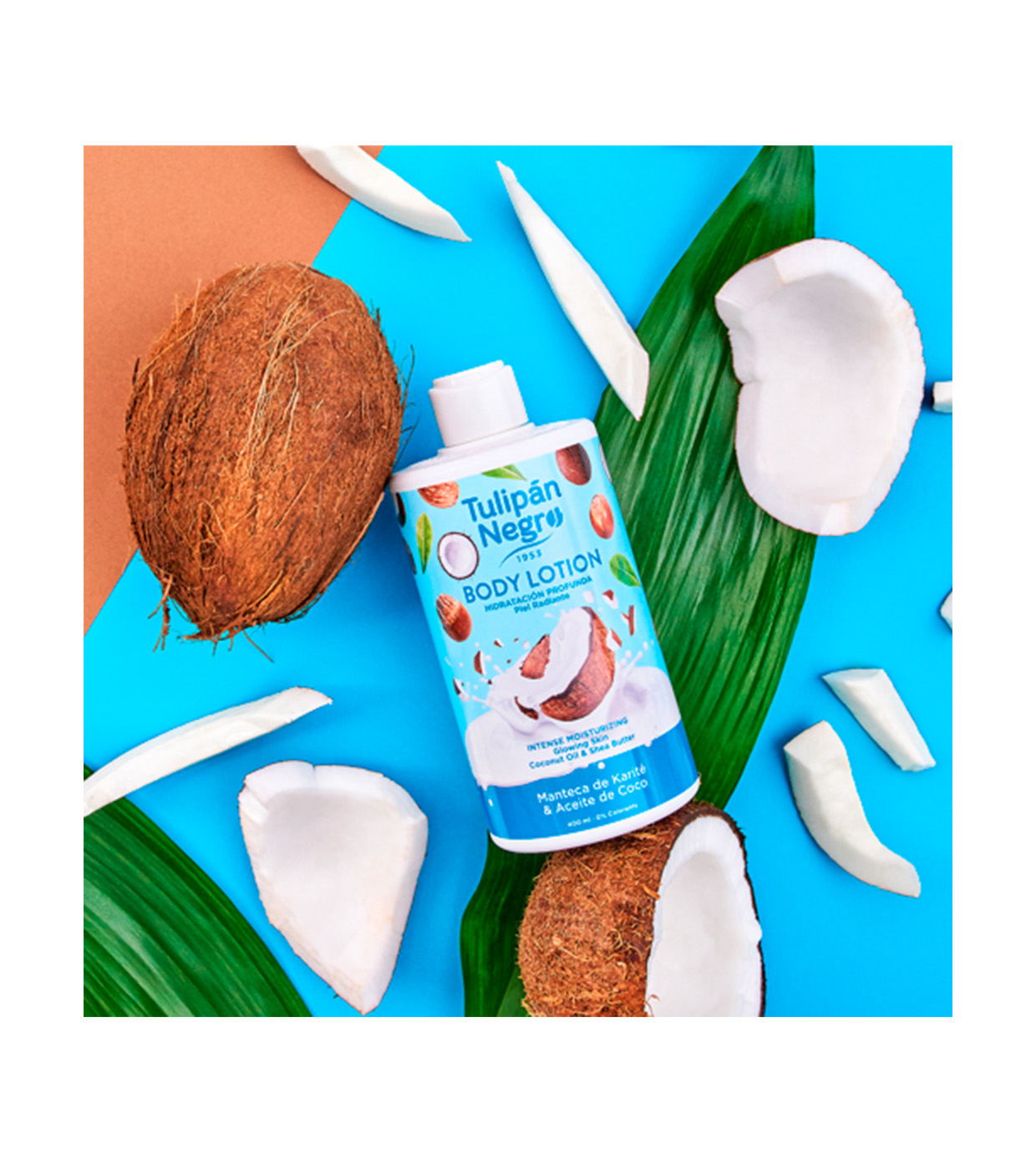 Loção corporal Tulipán Negro com côcos e folhas verdes