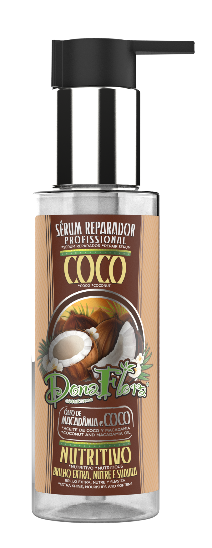 Frasco de sérum reparador profissional de coco com óleo de macadâmia e coco da Dona Flora