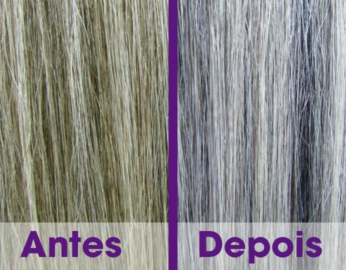 Comparação de cabelo Antes e Depois com fundo roxo