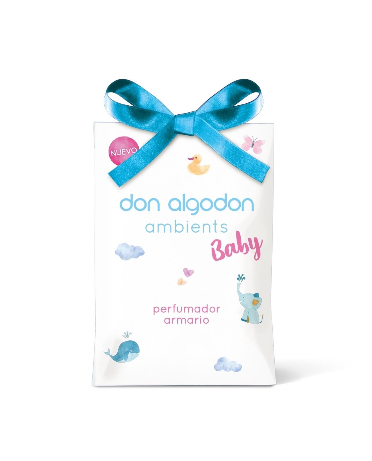 Perfume para armário Don Algodon Ambients Baby com laço azul e ilustrações infantis