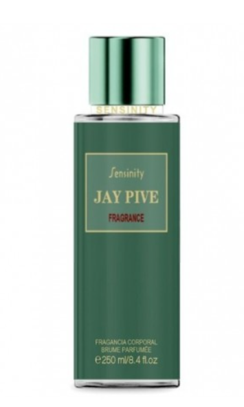 Frasco verde escuro de fragrância corporal Jay Pive Sensinity com tampa metálica verde
