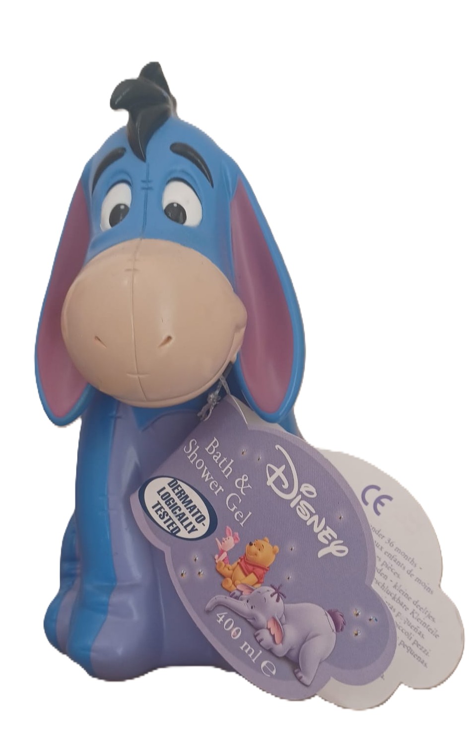 garrafa de gel de banho Disney em forma do personagem Burro azul