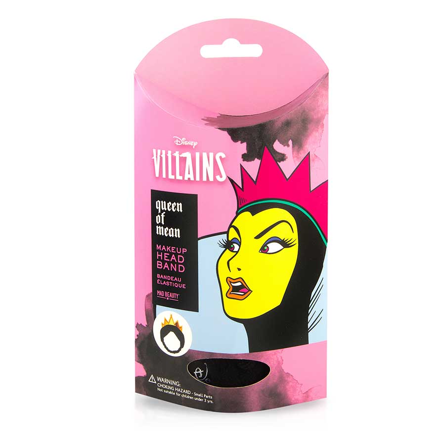 Esponja de maquilhagem em embalagem rosa com ilustração de uma rainha vilã e texto Disney Villains