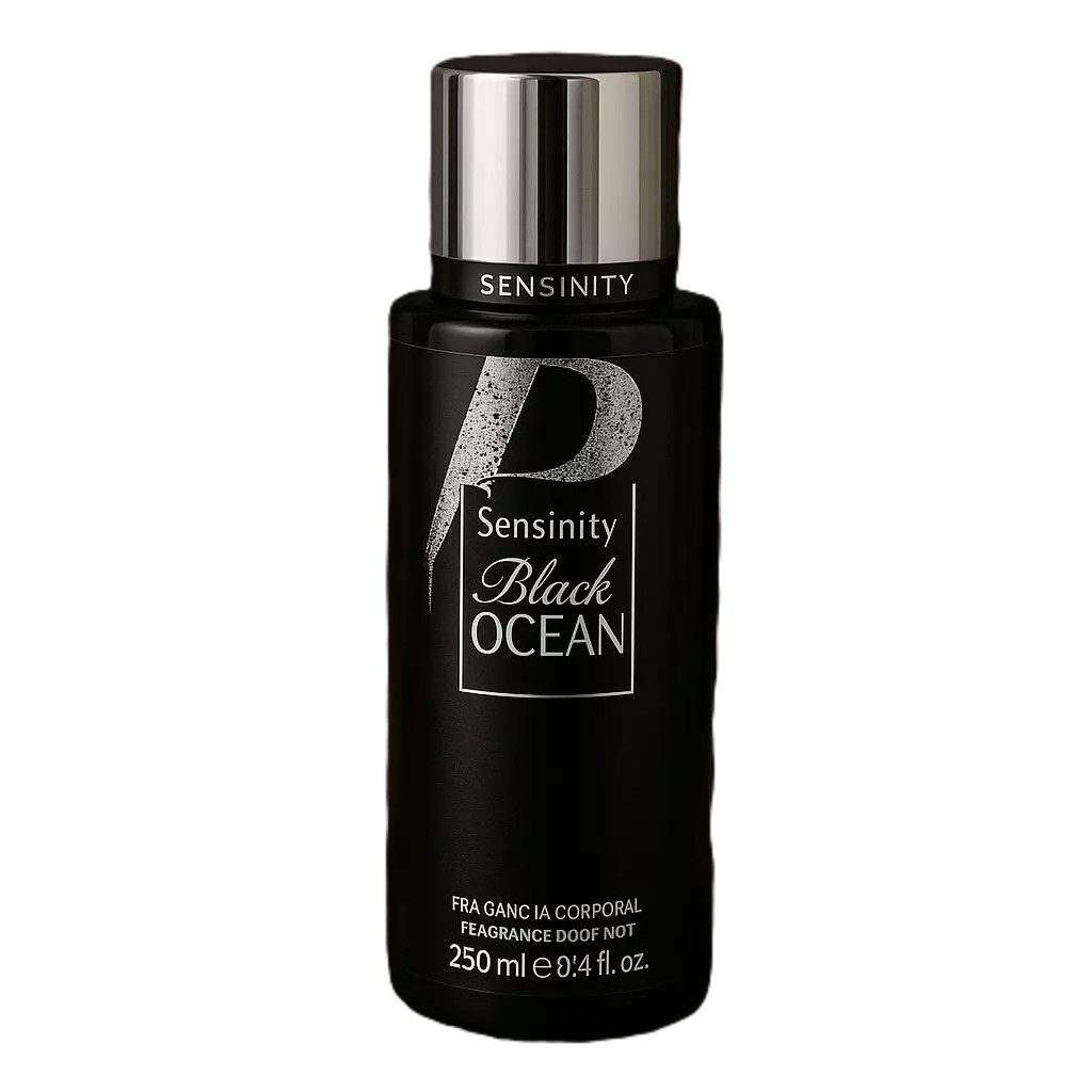 Desodorizante Sensinity Black Ocean 250 ml com tampa prateada