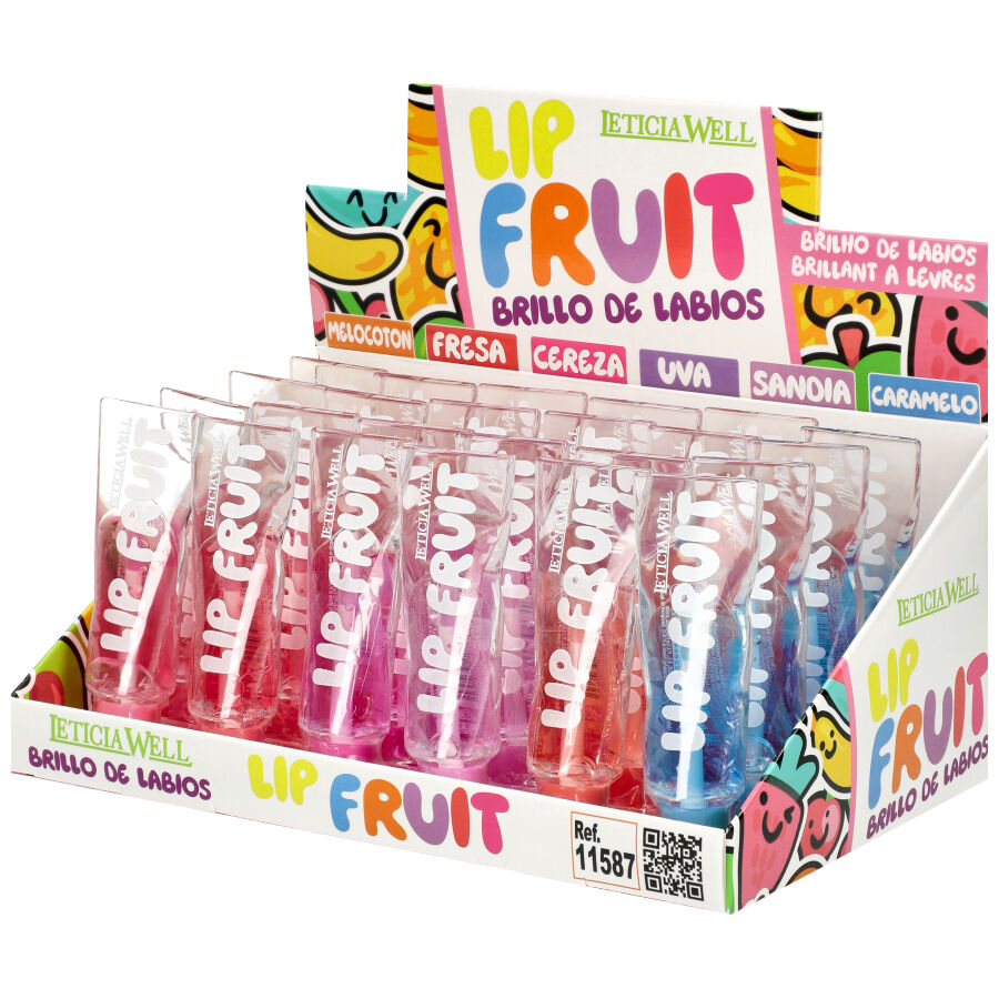 Expositor de gloss labial LIP FRUIT em várias cores e sabores