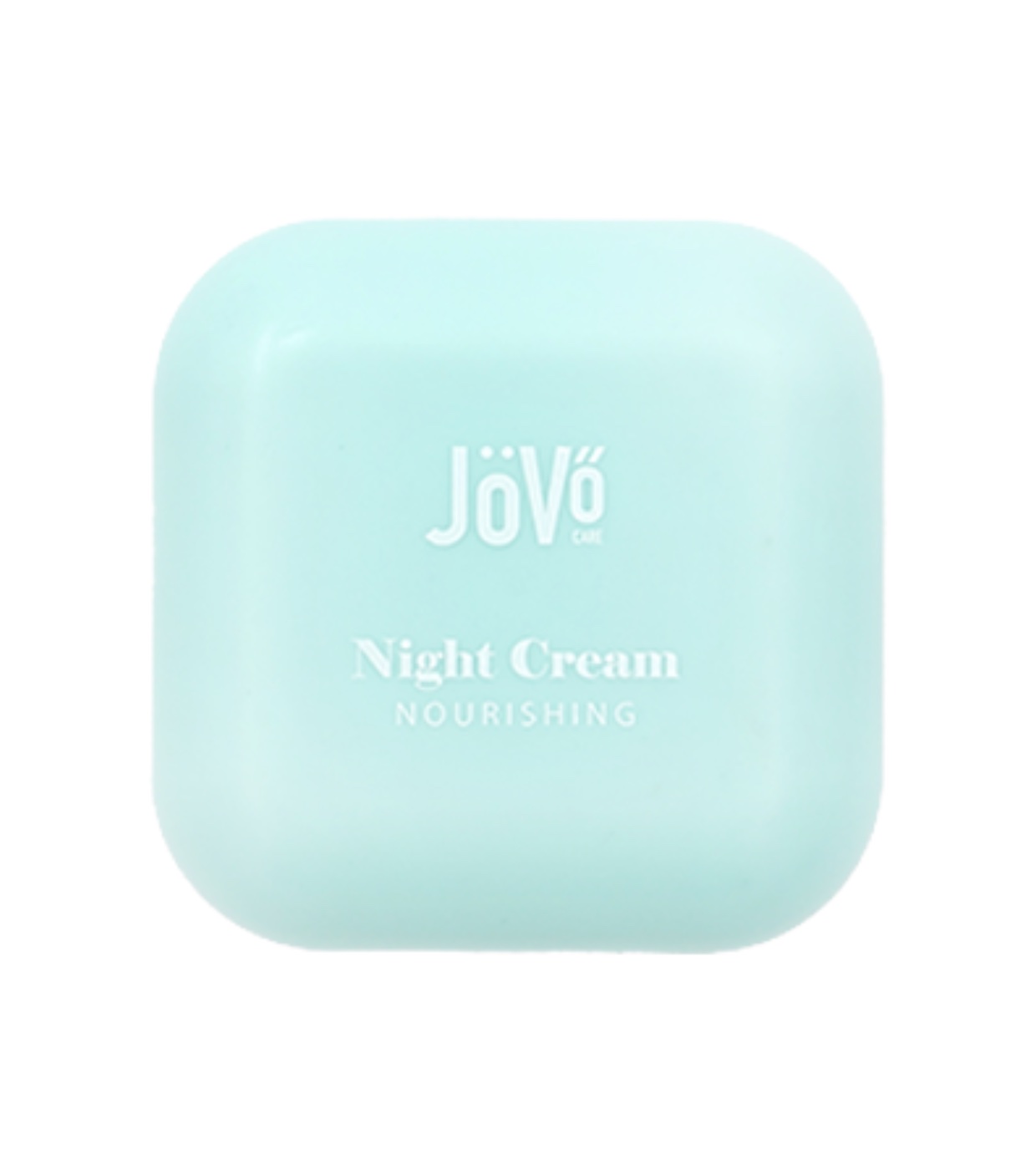 Caixa azul clara de creme de noite Jövö com texto branco