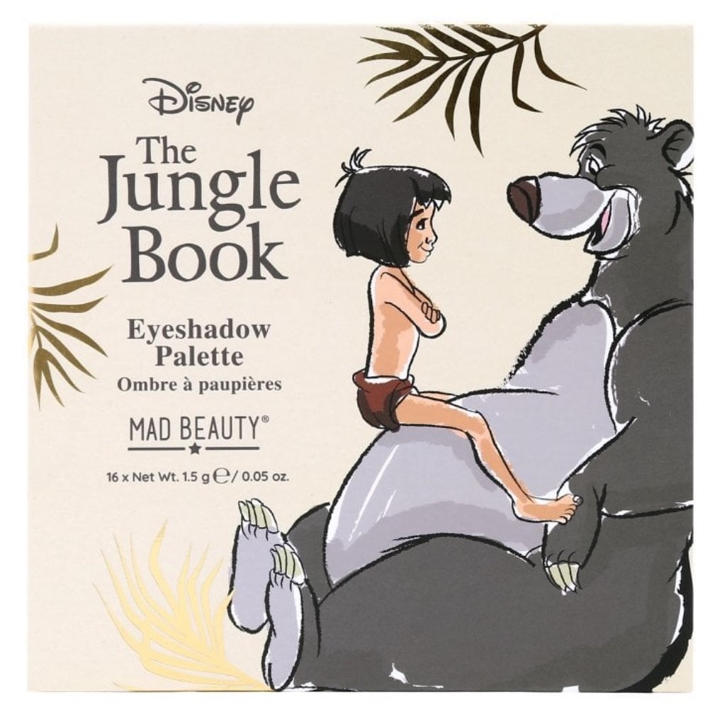 Paleta de sombras Disney The Jungle Book com ilustração de Mowgli e Baloo em fundo bege