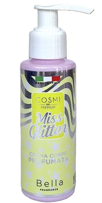 Frasco de loção corporal perfumada COSMI PREMIUM Miss Glitter amarelo com doseador branco