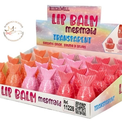 Batons para lábios em caixa com forma de cauda de sereia em três cores