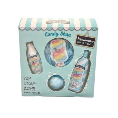 Conjunto Candy Shop com esponja, gel de duche, bomba de banho e eau de toilette