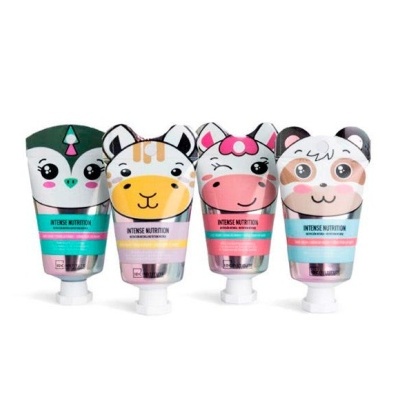 Tubos de creme com rostos de animais e texto INTENSE NUTRITION