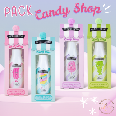 Pack de 4 águas de colónia The Vault Company com embalagens coloridas e desenhos de doces