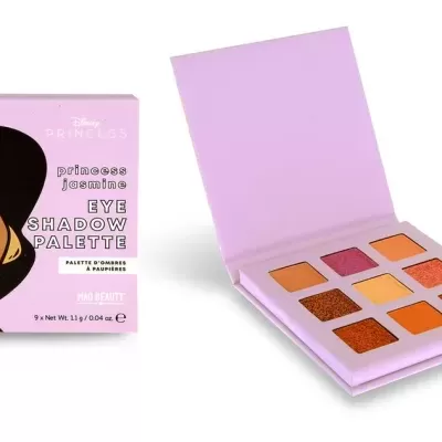 Paleta de sombras de olho Jasmine com 9 cores em tons neutros e quentes e embalagem roxa