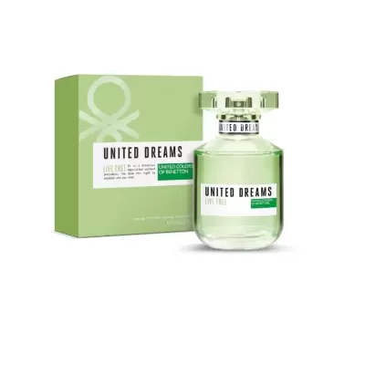 Perfume United Dreams Love Free em frasco e embalagem verde
