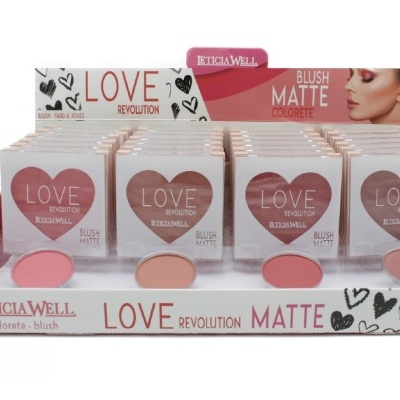 Expositor maquilhagem blush Beticia Well com caixas brancas e coração castanho