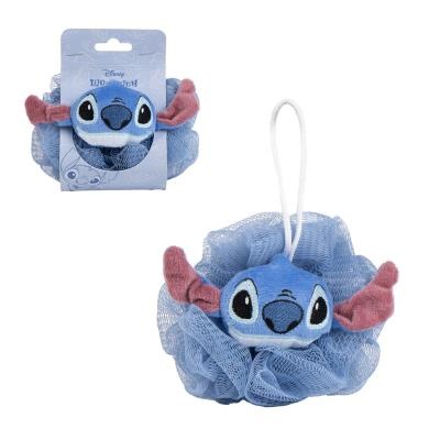 Esponja de banho azul com personagem Stitch em pelúcia