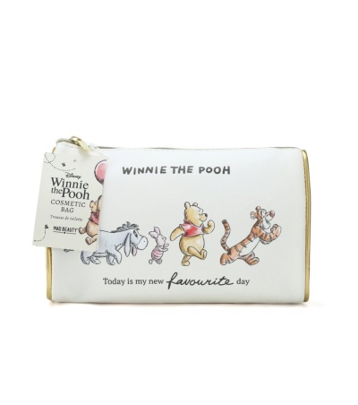 Bolsa de cosméticos branca com estampa de Winnie the Pooh e seus amigos.