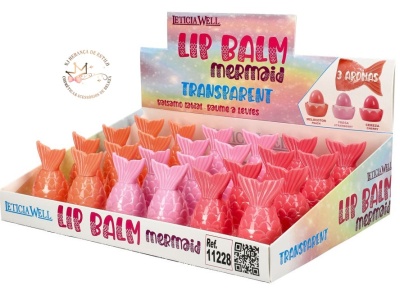 Batons para lábios em caixa com forma de cauda de sereia em três cores