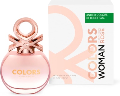 Perfume Colors Woman Rose com frasco rosa e tampa dourada rosada e caixa branca