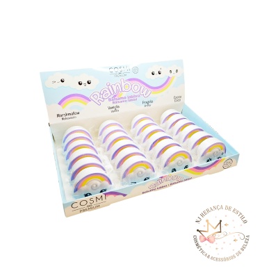 Expositor com esponjas de maquilhagem em forma de arco-íris colorido
