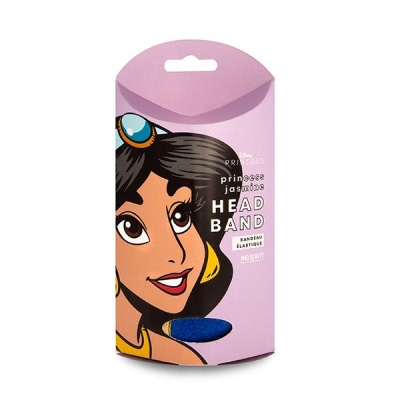 Elástico de cabelo azul com embalagem cor de rosa e ilustração da Princesa Jasmin