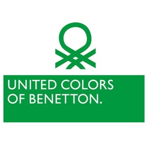 Logótipo UNITED COLORS OF BENETTON em fundo branco com caixa verde e texto branco