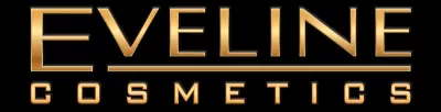 Logotipo dourado Eveline Cosmetics sobre fundo preto