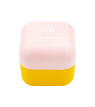 Embalagem creme facial Jövô Day Cream Vitality rosa e amarelo