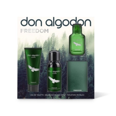 Conjunto de perfumes e gel Don Algodon Freedom em embalagem verde com tema de floresta