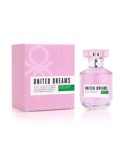Perfume UNITED DREAMS LOVE YOURSELF da UNITED COLORS OF BENETTON com embalagem rosa
