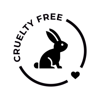 Logotipo preto e branco com coelho e texto CRUELTY FREE
