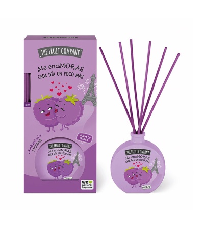 Difusor de fragrância lilás com tema amoras e embalagem em roxo