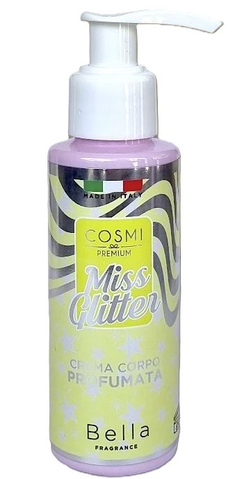 Frasco de loção corporal perfumada COSMI PREMIUM Miss Glitter amarelo com doseador branco