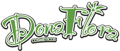 Logótipo Dona Flora COSMÉTICOS verde e branco com motivo de flor