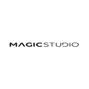 Logótipo preto com texto MAGICSTUDIO em fundo branco