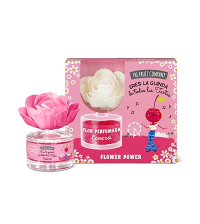 Frasco de vidro com tampa de flor rosa e embalagem rosa de flor perfumada cereja