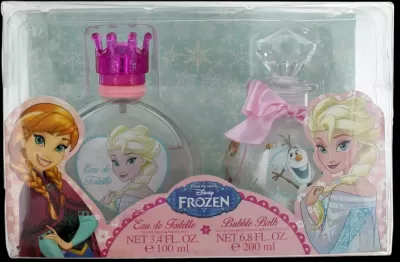 Conjunto perfumado Frozen com personagens Anna, Elsa e Olaf em frascos decorados