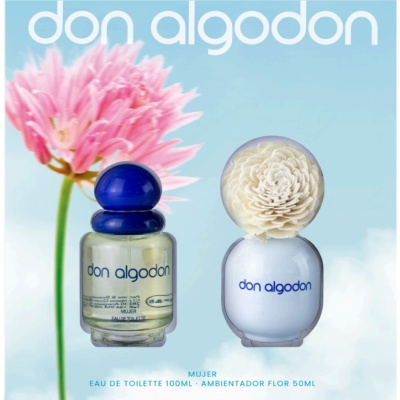 Frascos de perfume don algodon com tampa azul e decoração floral