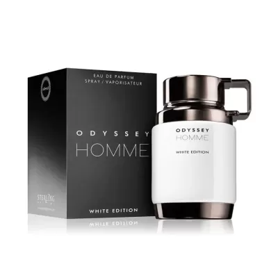 Frasco de perfume Odyssey Homme White Edition com embalagem preta