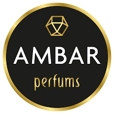 Logótipo circular preto e dourado da AMBAR perfums
