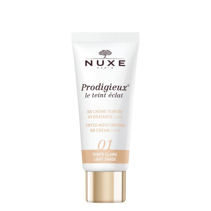 Nuxe - Prodigieux BB Cream Hidratante Tom Claro 30ml Creme BB hidratante e tonalizante NUXE Prodigieux em embalagem branca e tampa dourada