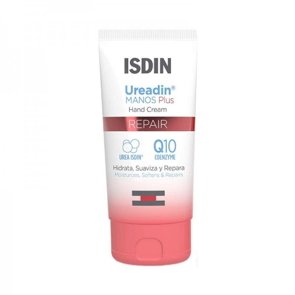 Creme de mãos ISDIN Ureadin Manos Plus Repair em tubo branco com tampa salmão