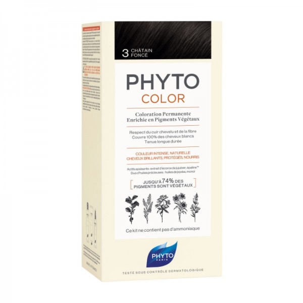 Caixa de tinta capilar PHYTÔ COLOR cor 3 Châtain Foncé
