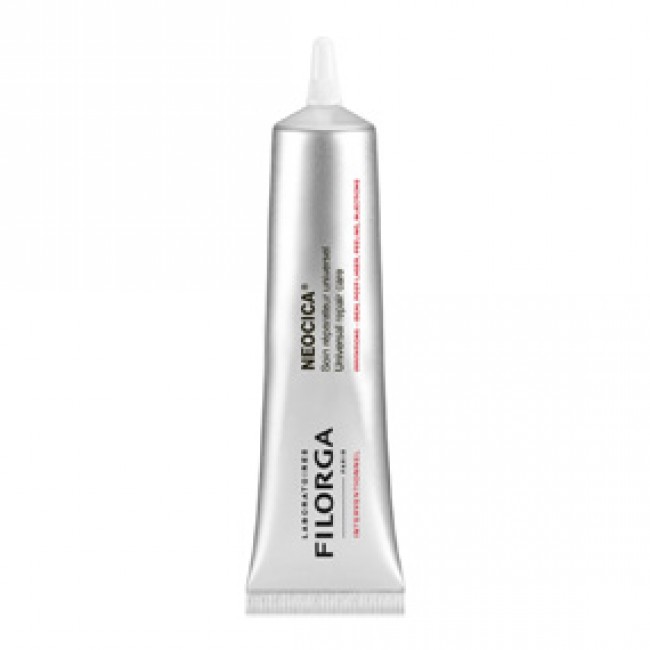 Filorga - Neocica Creme Reparador e Suavizante 40ml Tubo prateado de creme Filorga Neocica com tampa branca