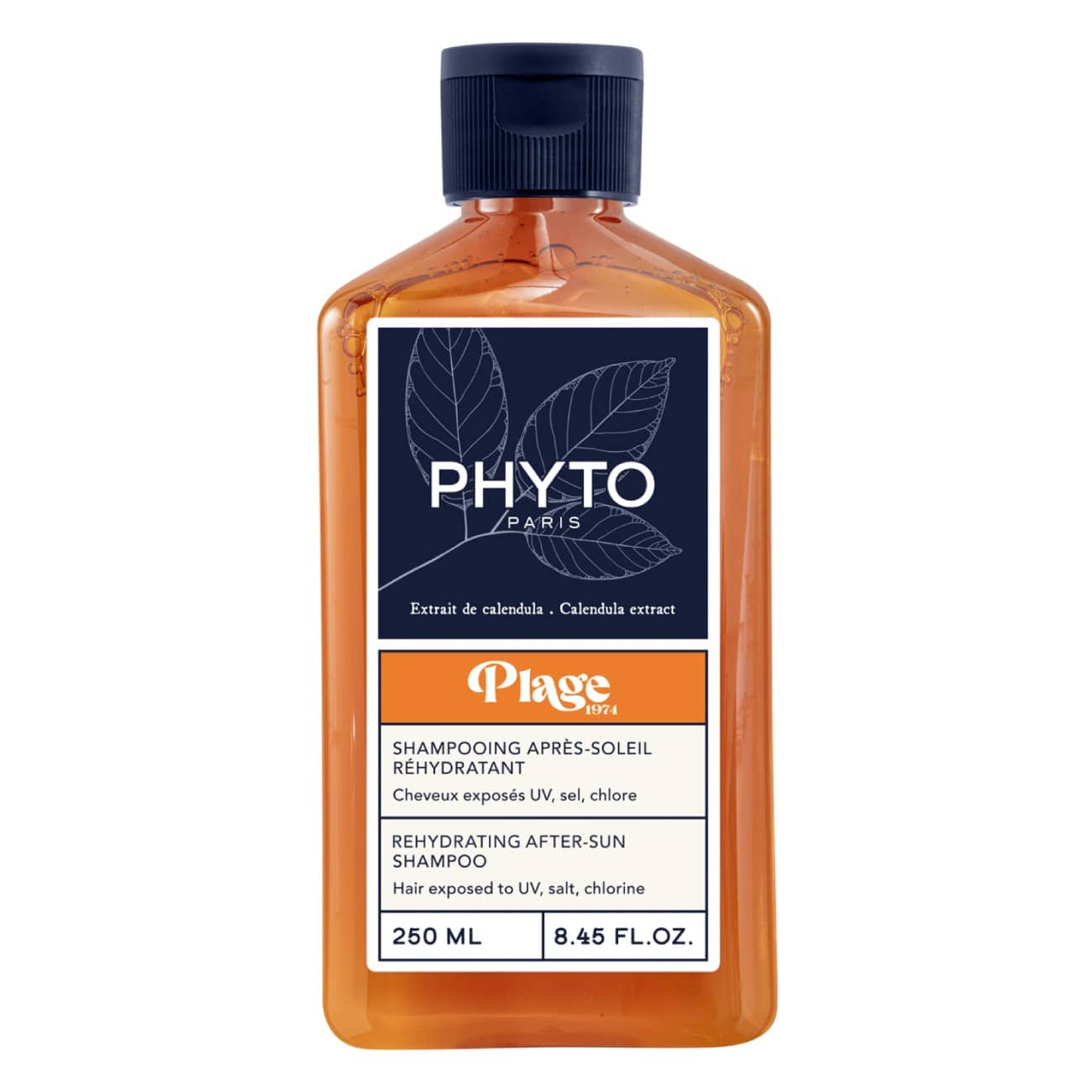 Phyto - Plage Champô After-Sun 250ml Frasco de champô reidratante após-sol alaranjado com tampa azul escura