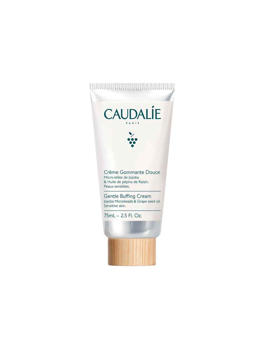 Caudalie - Creme Esfoliante Suave 75ml Tubo branco de Crema Esfoliante Suave Caudalie com tampa de madeira
