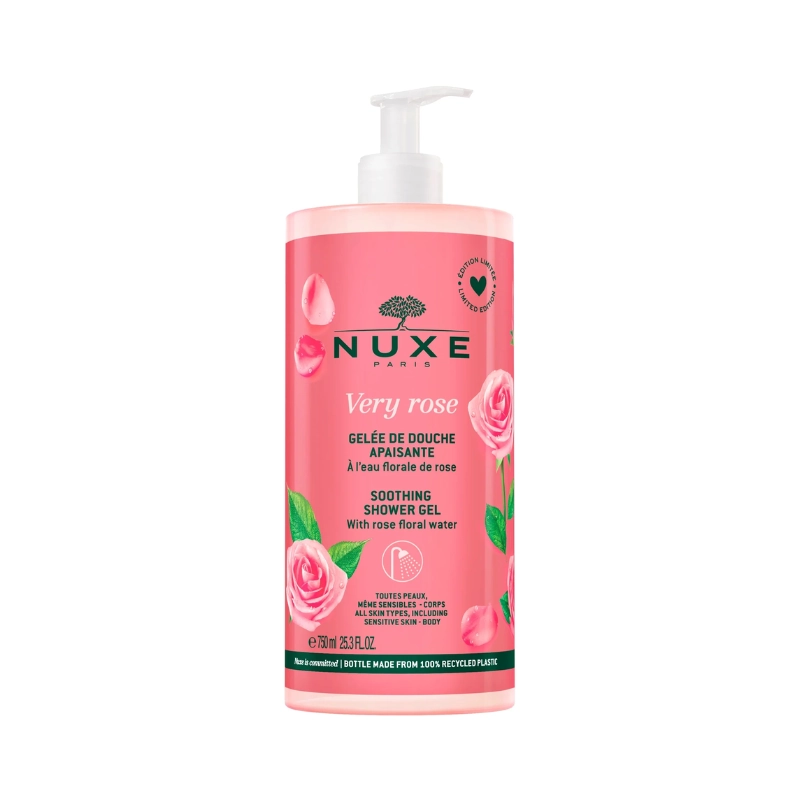 Nuxe - Very Rose Gel de Duche Calmante 750ml frasco de gel de banho NUXE Very Rose rosa com tampa de bomba
