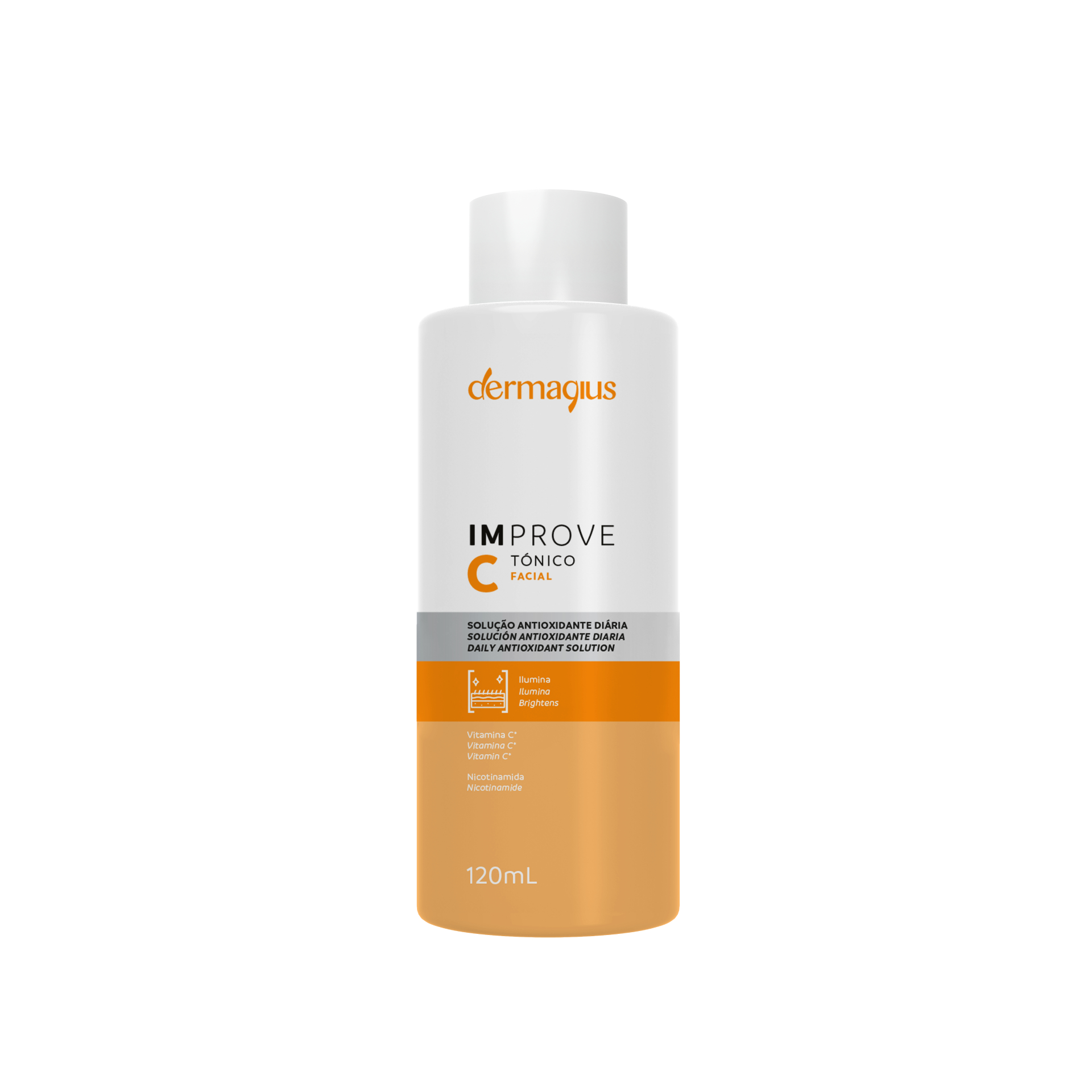 Dermagius - Improve C Tonico Facial 120ml Frasco branco e laranja de tónico facial dermaglus Improve