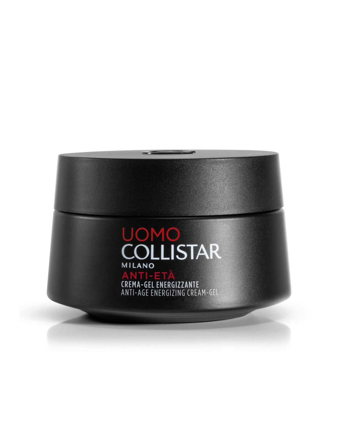 Collistar - Homem Gel Creme Energizante 50ml Frasco preto fosco de creme anti-idade Collistar com texto em várias cores