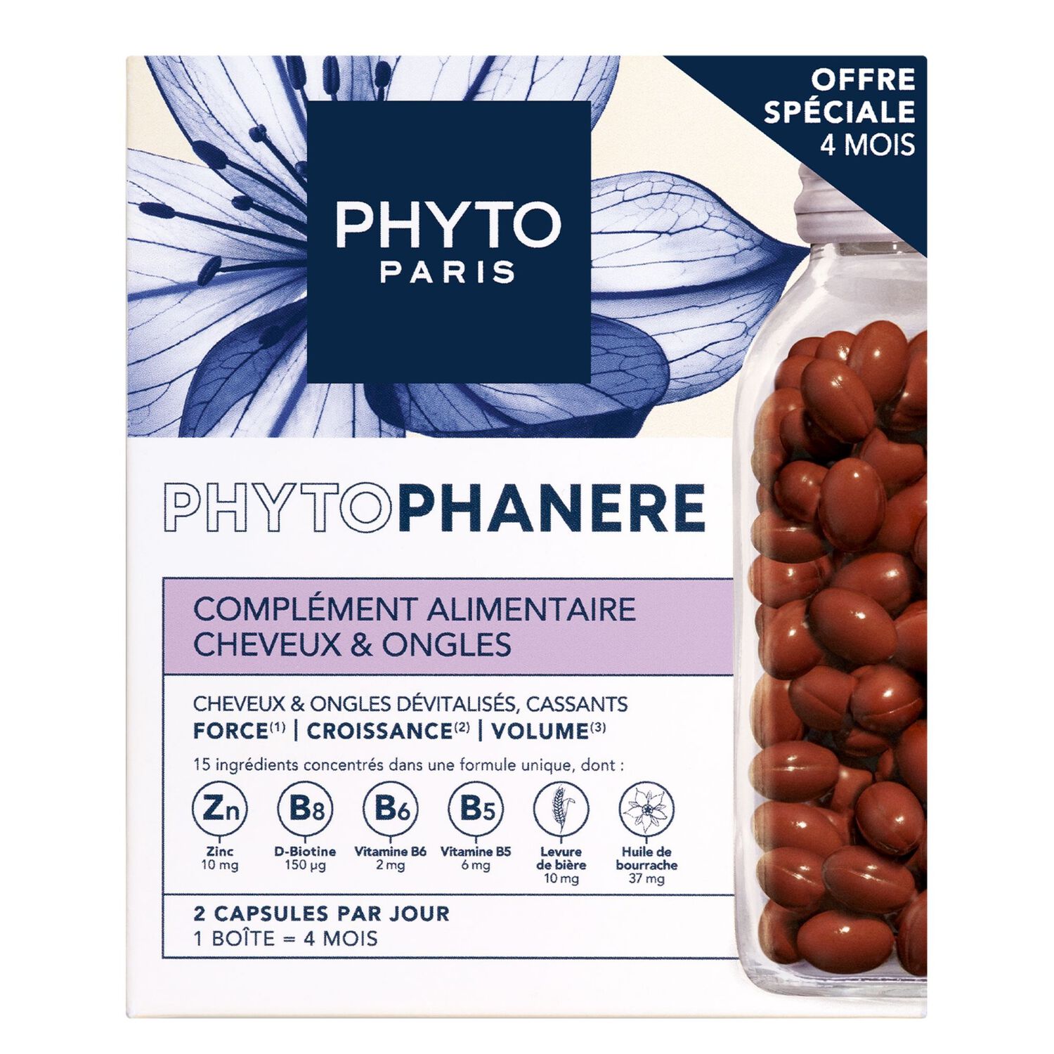 Phyto - Phytophanère Duo Cápsulas 2x120Caps Embalagem de suplemento Phytophanere para cabelo e unhas com cápsulas castanhas